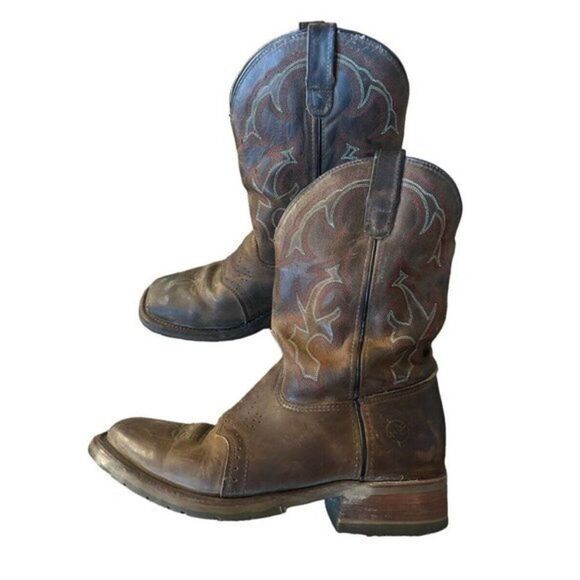 Double-H Folklore Brown Leather Roper Cowboy Work Boots DH3560 Made USA 9.5ee